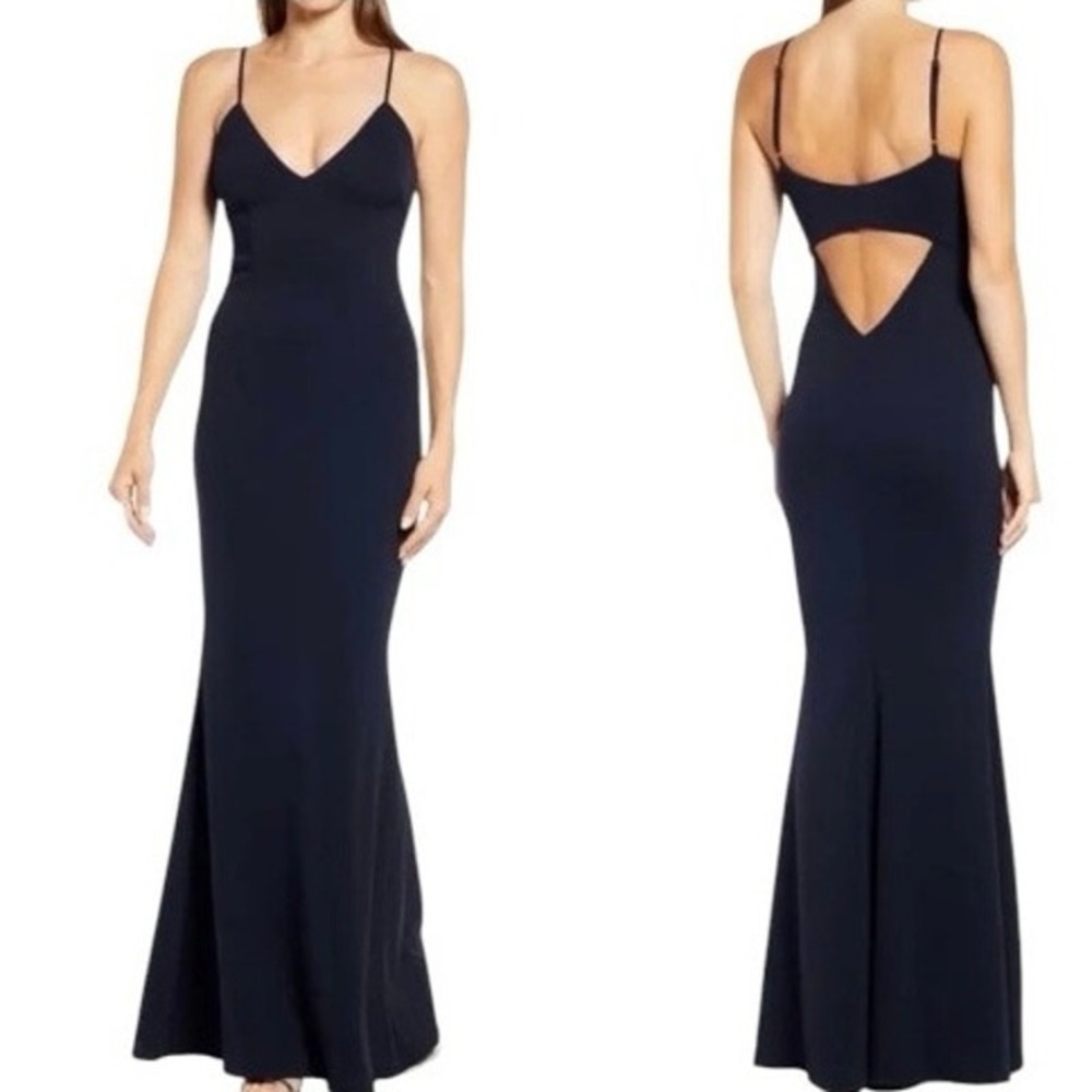 Katie May Bambi Gown Back Cut Out Navy Low Cut‎ Neck Bridesmaid Cocktail Dress